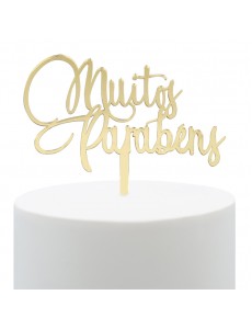 Topo Bolo Muitos Parabéns Dourado